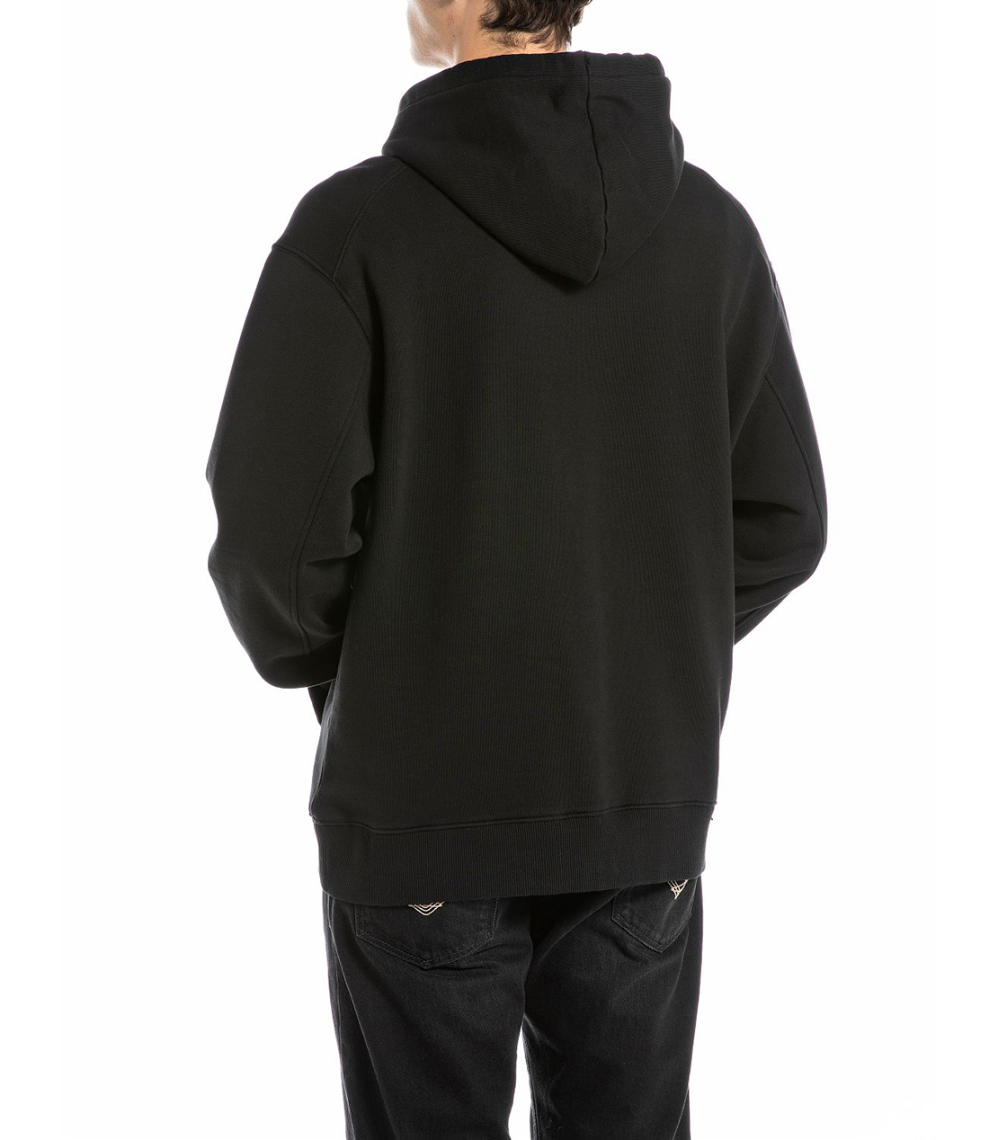 リラックスフィット レタリング刺しゅうコットンフリースフーディー 詳細画像 ブラック 2